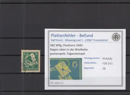 SBZ 1945 PLATTENFEHLER Nr 95AXdy IV gestempelt (218379)