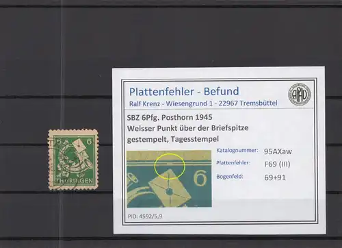 SBZ 1945 PLATTENFEHLER Nr 95AXaw III gestempelt (218385)