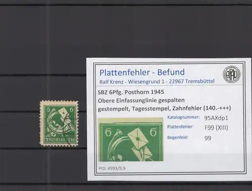 SBZ 1945 PLATTENFEHLER Nr 95AXdp1 XIII gestempelt (218386)
