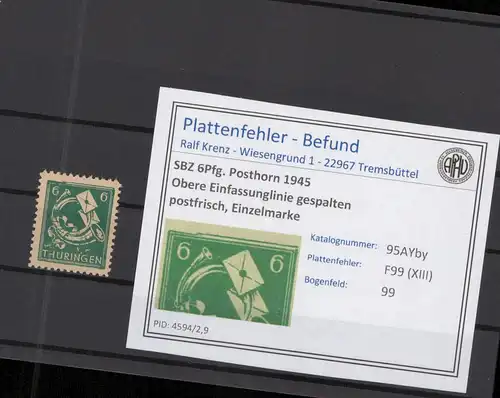 SBZ 1945 PLATTENFEHLER Nr 95AYby XIII postfrisch (218387)