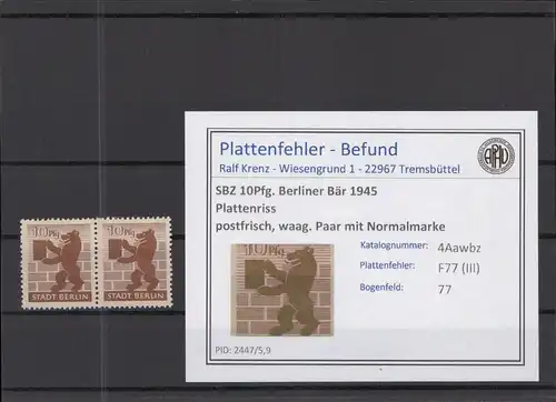 SBZ 1945 PLATTENFEHLER Nr 4Awbz III postfrisch (218441)