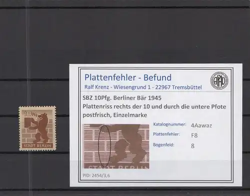 SBZ 1945 PLATTENFEHLER Nr 4Awaz F8 postfrisch (218446)