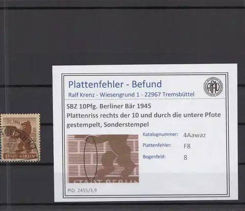 SBZ 1945 PLATTENFEHLER Nr 4Awaz F8 postfrisch (218447)