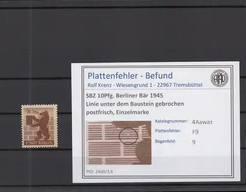 SBZ 1945 PLATTENFEHLER Nr 4Awaz F9 postfrisch (218450)
