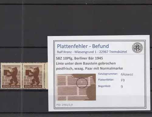 SBZ 1945 PLATTENFEHLER Nr 4Awaz F9 postfrisch (218451)