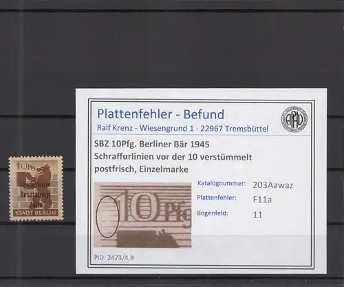 SBZ 1948 PLATTENFEHLER Nr 203Awaz F11 postfrisch (218455)