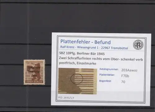 SBZ 1948 PLATTENFEHLER Nr 203Awaz F70b postfrisch (218491)