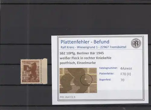 SBZ 1945 PLATTENFEHLER Nr 4Awaz II postfrisch (218493)