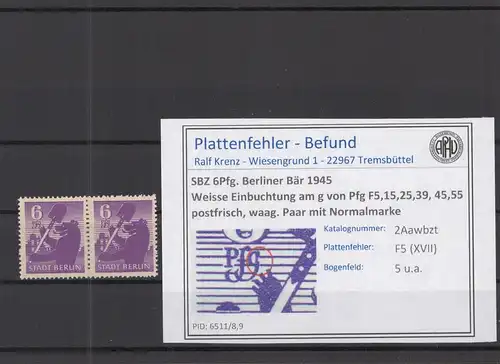 SBZ 1945 PLATTENFEHLER Nr 2Awbzt XVII postfrisch (218507)
