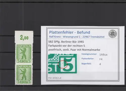 SBZ 1945 PLATTENFEHLER Nr 1ABux F4 postfrisch (218524)