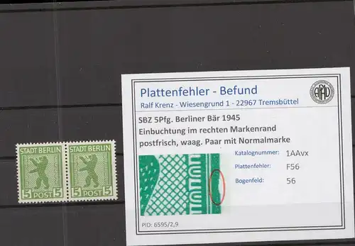 SBZ 1945 PLATTENFEHLER Nr 1AAvx F56 postfrisch (218587)