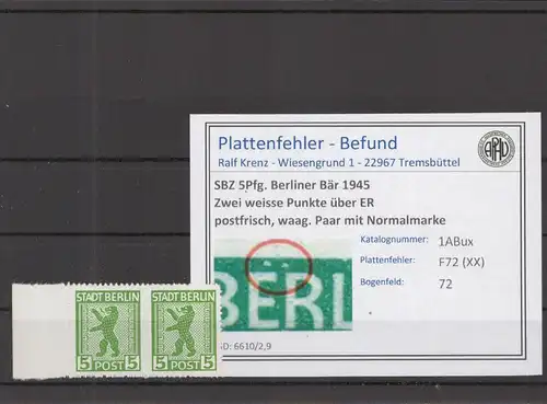 SBZ 1945 PLATTENFEHLER Nr 1ABux XX postfrisch (218602)