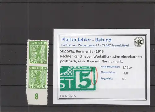 SBZ 1945 PLATTENFEHLER Nr 1ABux F88 postfrisch (218622)