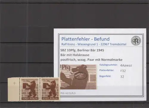 SBZ 1945 PLATTENFEHLER Nr 4Awaz F32 postfrisch (218647)