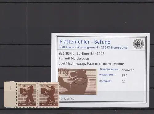 SBZ 1945 PLATTENFEHLER Nr 4Awbz F32 postfrisch (218648)