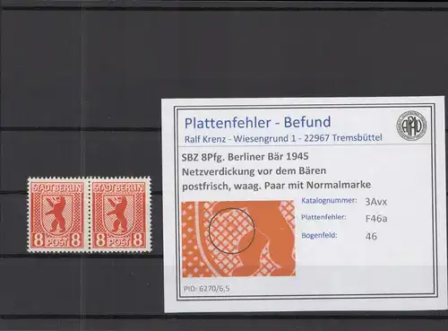 SBZ 1945 PLATTENFEHLER Nr 3Avx F46a postfrisch (218679)