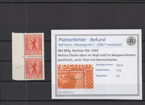 SBZ 1945 PLATTENFEHLER Nr 3Avx F41 postfrisch (218693)