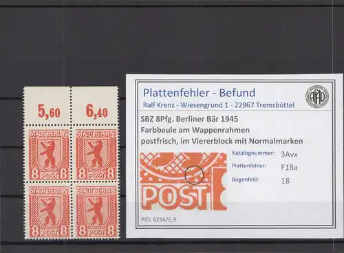 SBZ 1945 PLATTENFEHLER Nr 3Avx F18a postfrisch (218699)