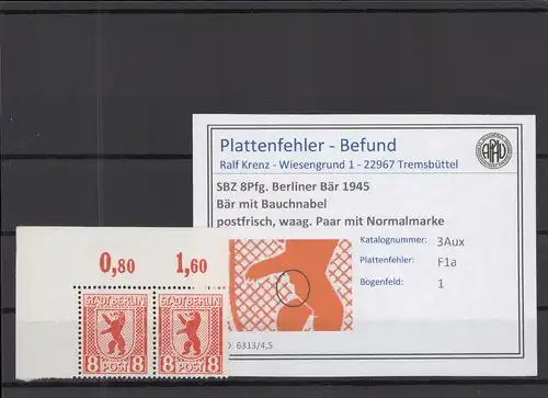 SBZ 1945 PLATTENFEHLER Nr 3Aux F1a postfrisch (218714)