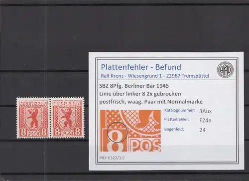 SBZ 1945 PLATTENFEHLER Nr 3Aux F24a postfrisch (218721)