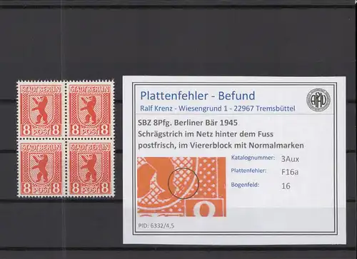 SBZ 1945 PLATTENFEHLER Nr 3Aux F16a postfrisch (218731)