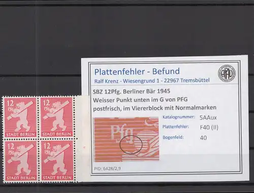 SBZ 1945 PLATTENFEHLER Nr 5Aux II postfrisch (218793)