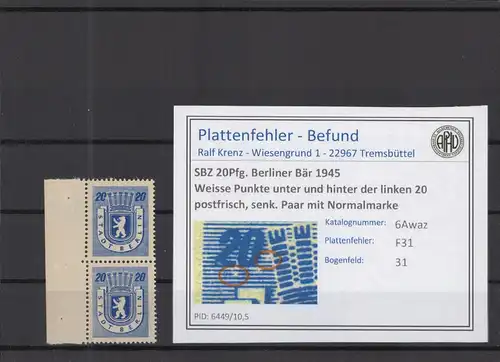 SBZ 1945 PLATTENFEHLER Nr 6Awaz F31 postfrisch (218805)