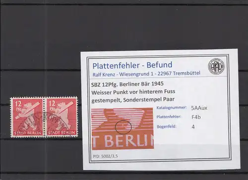 SBZ 1945 PLATTENFEHLER Nr 5Aux F4b gestempelt (218841)
