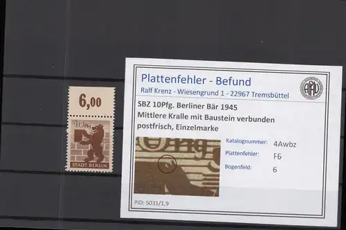 SBZ 1945 PLATTENFEHLER Nr 4Awbz F6 postfrisch (218858)