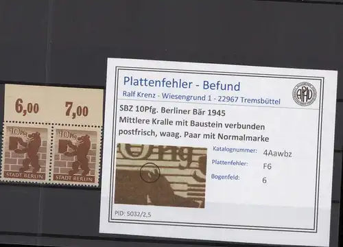 SBZ 1945 PLATTENFEHLER Nr 4Awbz F6 postfrisch (218859)