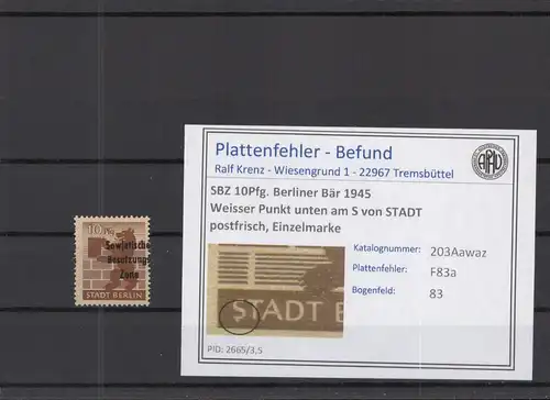 SBZ 1948 PLATTENFEHLER Nr 203Awaz F83a postfrisch (218879)
