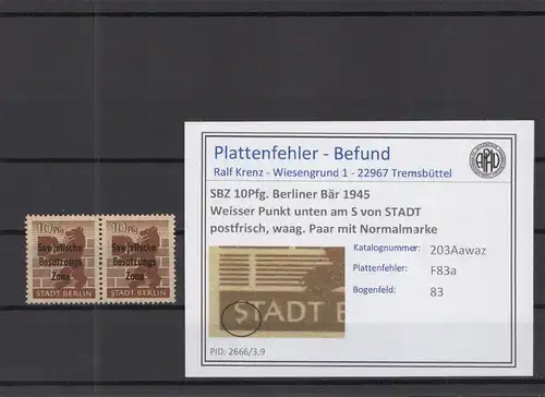 SBZ 1948 PLATTENFEHLER Nr 203Awaz F83a postfrisch (218880)