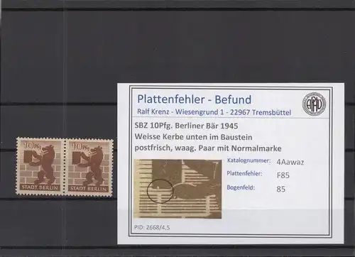SBZ 1945 PLATTENFEHLER Nr 4Awaz F85 postfrisch (218881)