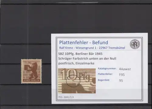 SBZ 1945 PLATTENFEHLER Nr 4Awaz F95 postfrisch (218887)