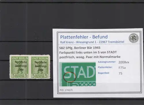 SBZ 1948 PLATTENFEHLER Nr 200Bvx F75a postfrisch (218958)