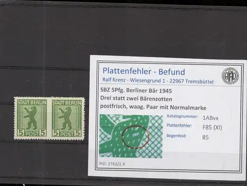 SBZ 1945 PLATTENFEHLER Nr 1ABvx XI postfrisch (218970)