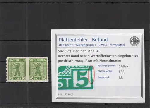 SBZ 1945 PLATTENFEHLER Nr 1ABvx F88 postfrisch (218975)