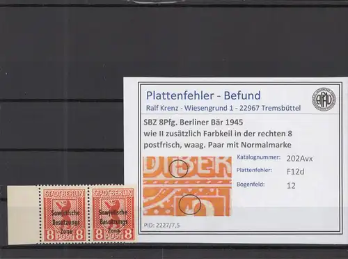 SBZ 1948 PLATTENFEHLER Nr 202Avx F12d postfrisch (218989)