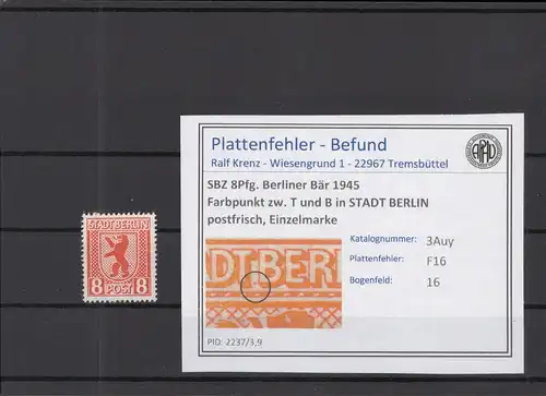 SBZ 1945 PLATTENFEHLER Nr 3Auy F16 postfrisch (218997)