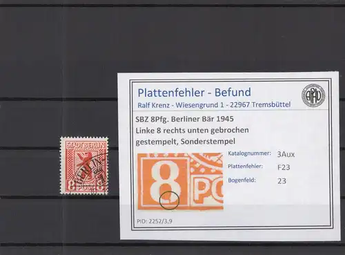 SBZ 1945 PLATTENFEHLER Nr 3Aux F23 gestempelt (219009)