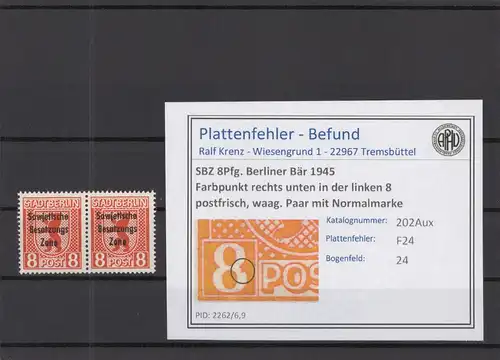 SBZ 1948 PLATTENFEHLER Nr 202Avx F24 postfrisch (219018)