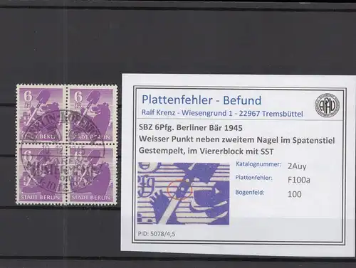 SBZ 1945 PLATTENFEHLER Nr 2Auy F100a gestempelt (219034)