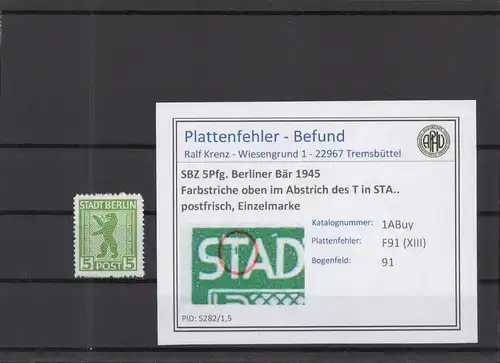 SBZ 1945 PLATTENFEHLER Nr 1ABuy XIII postfrisch (219054)