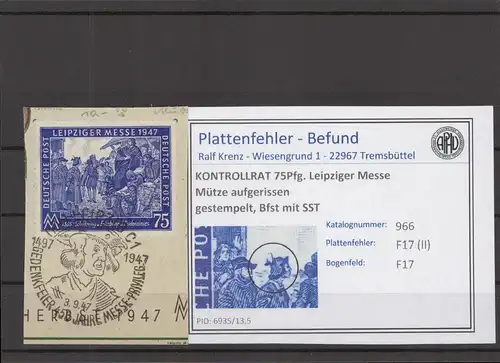 KONTROLLRAT 1948 PLATTENFEHLER Nr 966 II gestempelt (219125)