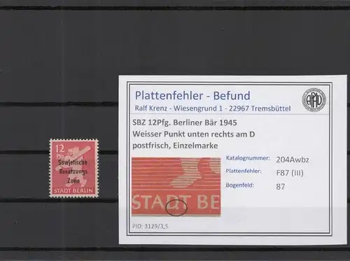 SBZ 1948 PLATTENFEHLER Nr 204Awbz III postfrisch (219166)