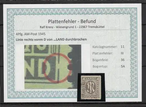 BIZONE 1948 PLATTENFEHLER Nr 11III gestempelt (220167)