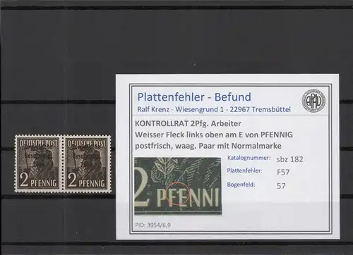 SBZ 1945 PLATTENFEHLER Nr 182 F57 postfrisch (220176)