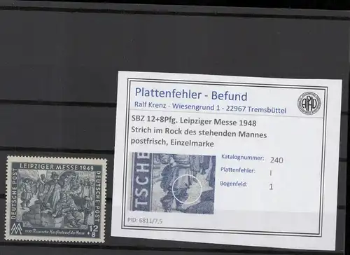 SBZ 1949 PLATTENFEHLER Nr 240 I postfrisch (221418)