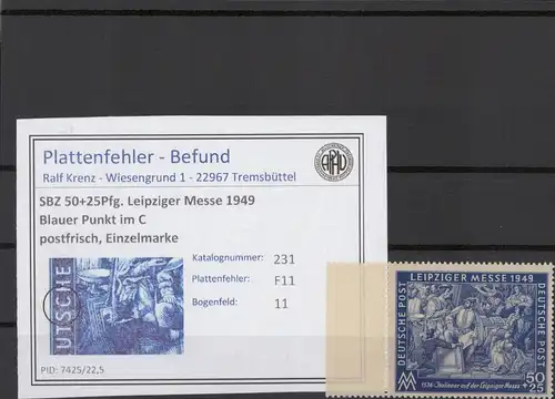 SBZ 1949 PLATTENFEHLER Nr 231 F11 postfrisch (221452)