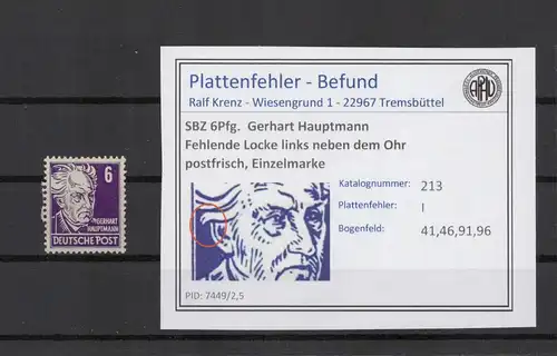 SBZ 1948 PLATTENFEHLER Nr 213 I postfrisch (221599)